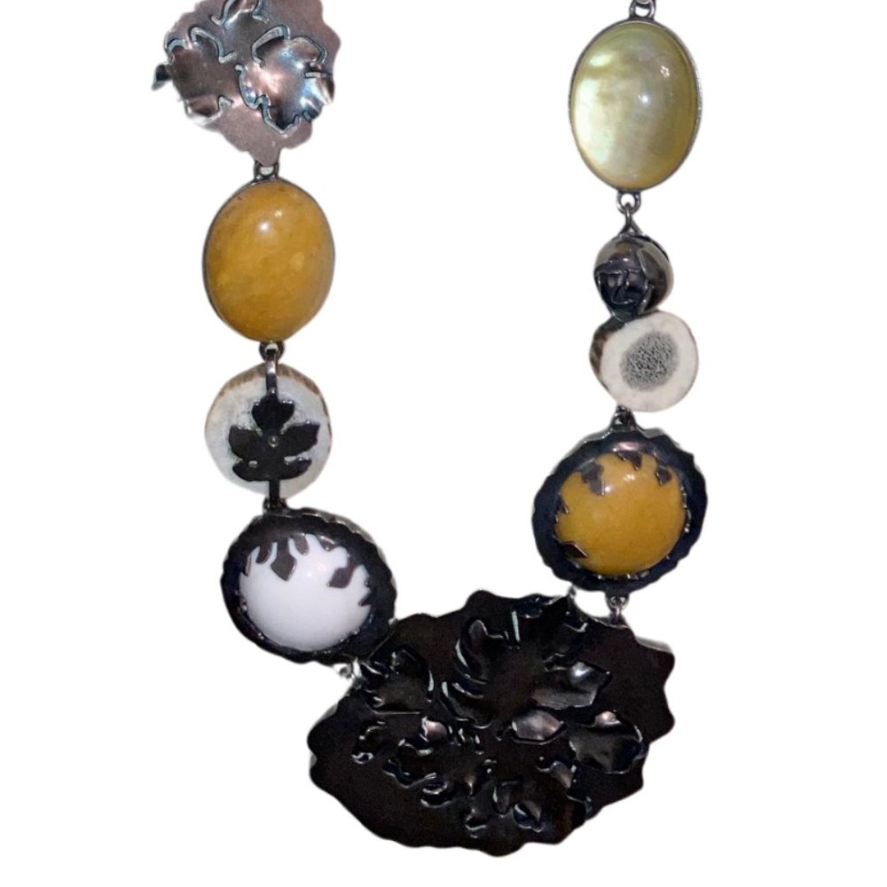 Bottega Veneta Sterling Silver Horn Cinnamon Jade Statement Necklace